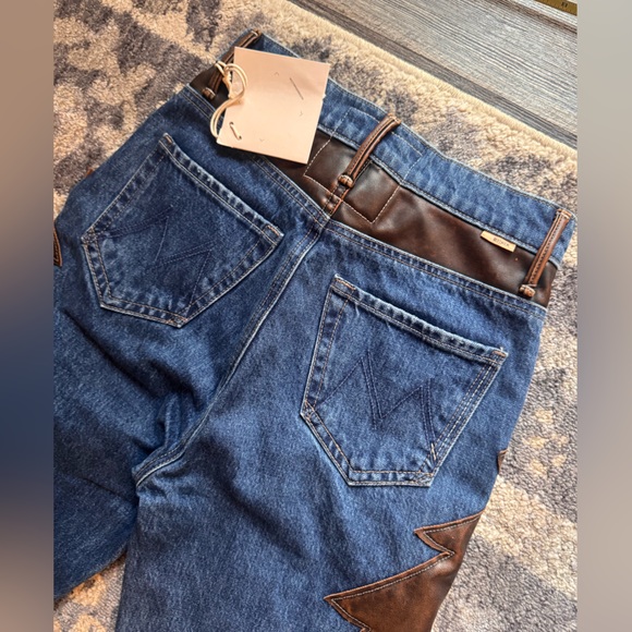 MOTHER the Saloon Heel Blue and Brown Wide Leg Jeans - Picture 10 of 10